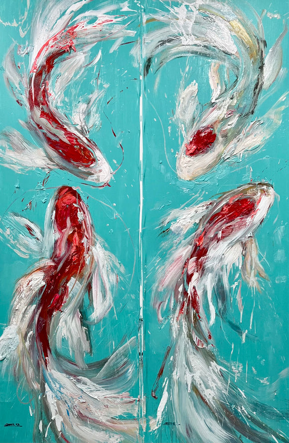 Dancing in Turquoise Water (Diptych), 130x215cm