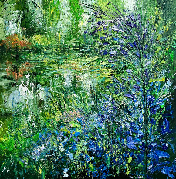 Lake with Blue Flowers, 120x120cm